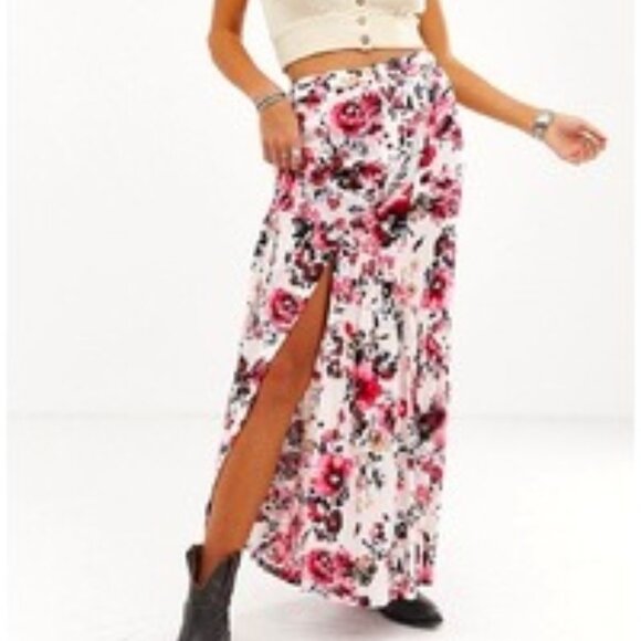 En Creme Urban Rose Floral Button Front Maxi Skirt Size M EUC - Picture 2 of 12